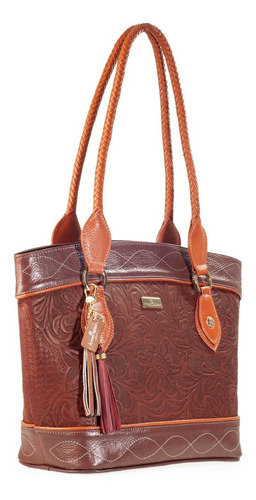 Imagen 4 de 7 de Bolso Tote De Piel Con Grabado Tipo Cincelado Bolsa Dama