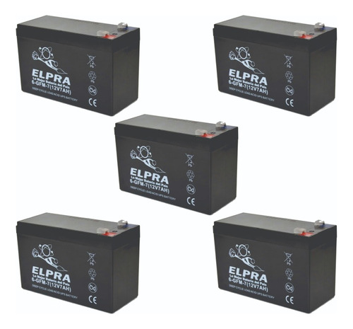 Batería Elpra 12 7 Vrla Gel Caja X 5 Unid. Ups, Cámaras, Etc