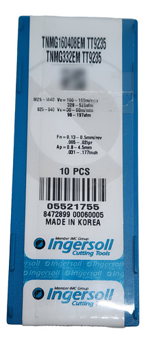 Porta Insertos Barra 3/4+10 Tnmg 332 160408 Tt9235 Ingersoll