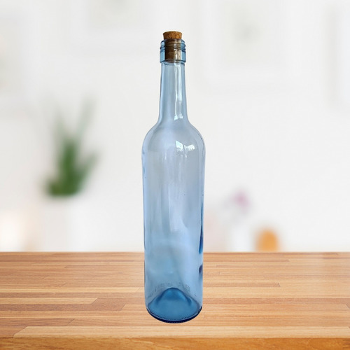 Garrafa De Vidro Azul Com Rolha 750ml Para Agua Solarizada