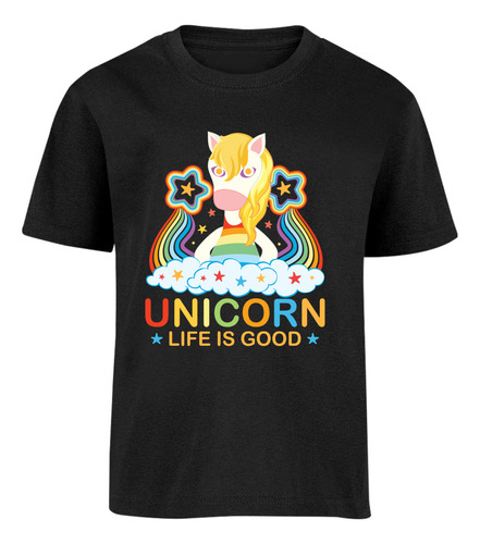 Playera Manga Corta Diseño Unicornio La Vida Es Buena