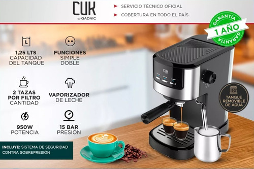 Imagen 3 de 5 de Cafetera Gadnic 2 Funciones Vaporizador De Leche 1.25l 950w
