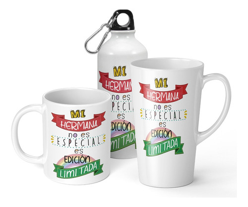 Set De Taza + Botella + Taza Conica Hermana De Regalo