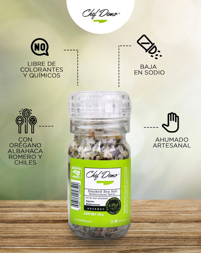 Sal Ahumada Mar Especias Sazonador Molinito Rellenable 120g