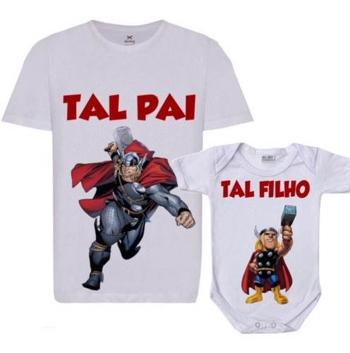 Kit Camiseta Tal Pai Tal Filho Thor Super Heróis