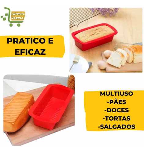 3 Formas Silicone Clink Pão Bolo Inglês 26,5x13 Cm Vermelho Ou Cinza