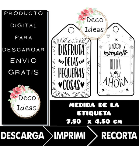 Kit Imprimible 05 Frases Positivas Tag Topper Emprendedores