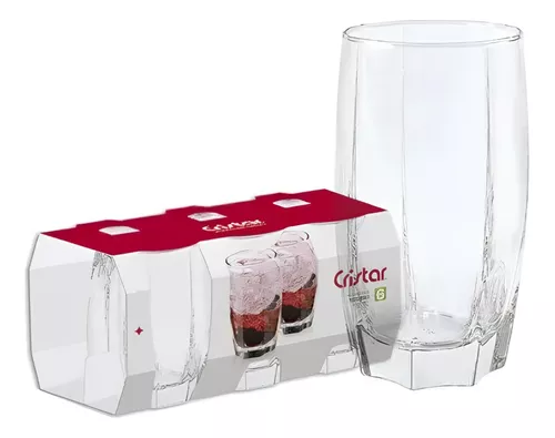 Jogo 6 Copos Chiques 374ml Amadeus Drinks Vidro Agua e Suco