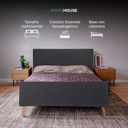 Base Cama Con Cabecera + Colchón Memory En Caja Matrimonial