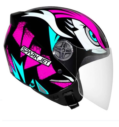 Capacete Aberto Ebf Spark Jet Dragon Preto Fosco Rosa Tamanho do capacete 60