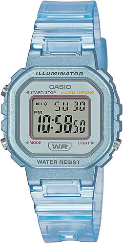 Iluminador Casio La-20WHS-2a, alarme, cronógrafo, cor da pulseira transparente, cor da moldura: aço inoxidável, cor de fundo, azul