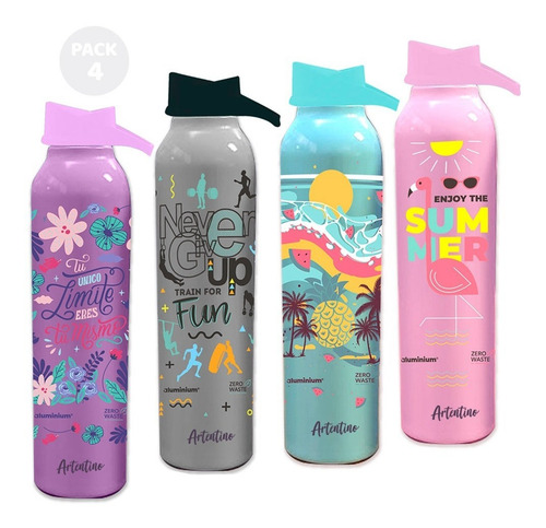 Imagen 1 de 9 de 4 Botella Agua Aluminio Reutilizable Deportiva Hombre Mujer