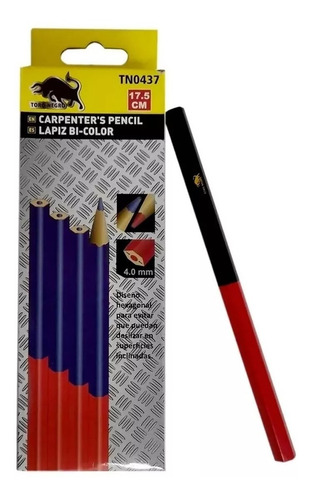 Lápiz Bicolor Carpintero - Rojo Azul - 12 Pcs - Toro Negro