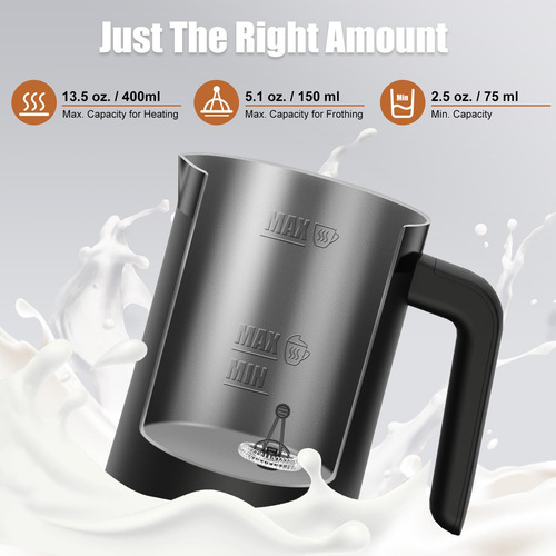 Espumador De Leche 4 En 1 Máquina Automática 13.5 Onzas Negro Clásico