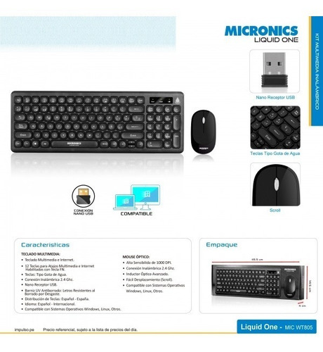 Kit Inalámbrico Micronics Teclado Multimedia Y Mouse Óptico