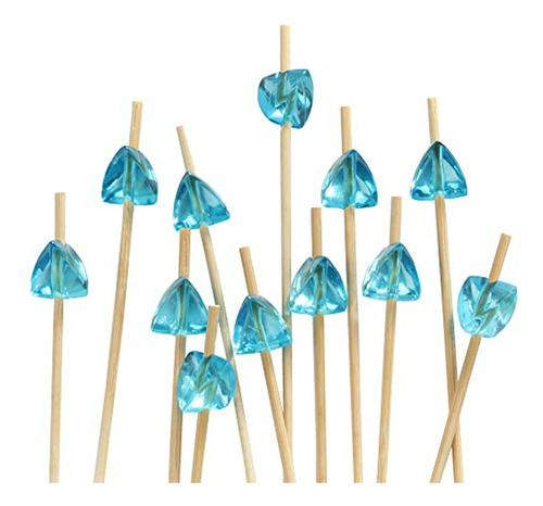 Pinchos De Bambú Con Gemas Azules, 100 Unid.