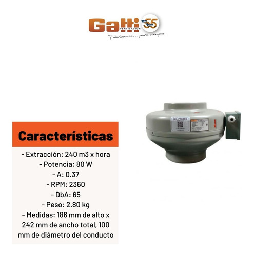Imagen 8 de 10 de Extractor De Aire Entre Conducto Chapa 4 (10 Cm) Gatti Vent