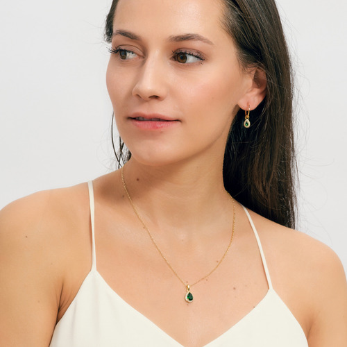 Set Joyería Mujer Oro 14k Collar Aretes, Mamá Luckyly Color Verde