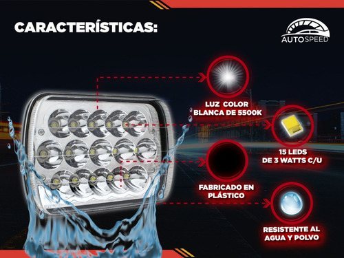 Par Unidad Faro Led 5x7 6054 Alta Y Baja H4 45w Barra