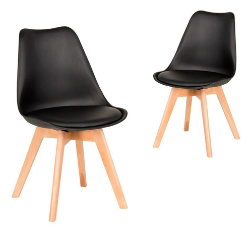 Silla De Comedor Plástico De Diseño Eames Pata Madera - Tulip X 2 Asiento Negro