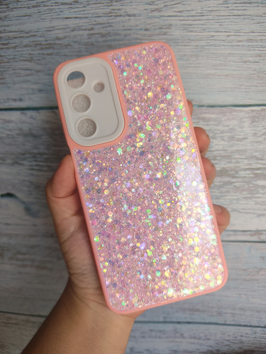 Funda De Brillo Y Pop De Corazón Para Samsung A34 Rosa-rosa