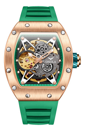 Relojes Impermeables Onola Fashion Para Hombre, Huecos Color De La Correa Rosé/verde
