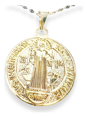 Cadena Y Medalla San Benito Oro Amarillo 2.2 Cm Todo Oro 10k