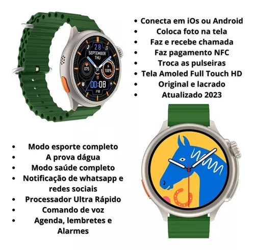 Relógio inteligente com função de telefone, fazer/atender chamadas com  controle de voz AI, smartwatch com 28 modos esportivos, pedômetro, oxigênio  no