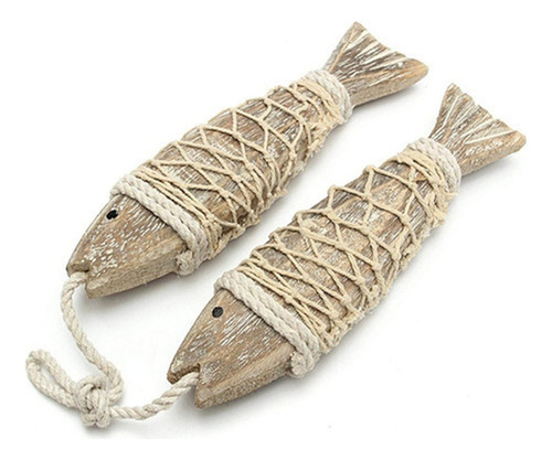 . 2 Piece Vintage Wooden Fish Ornament For Hanging