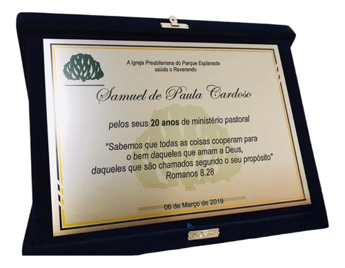 Placa Homenagem Pastor