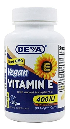 Deva Vegan Vitamins Vit E, 400iu, Mezclado Tocop., 90 vcap