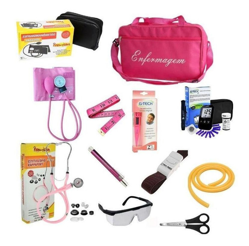 Kit De Enfermagem Com Medidor De Glicose Rosa Premium