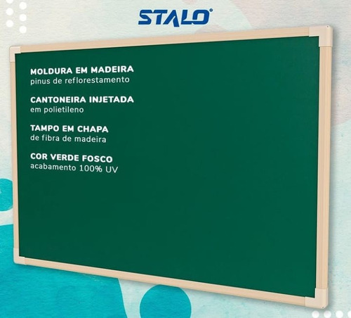 Imagem 5 de 5 de Lousa Quadro Escolar Verde Liso Madeira Neo Stalo 90x120 Cm