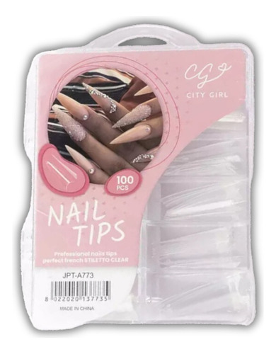 Tips Para Uñas City Girl Perfect French Stiletto 100 Pcs