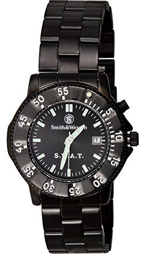 Smith Wesson Mens Sww45m Swat Reloj Con Correa De Metal Negr