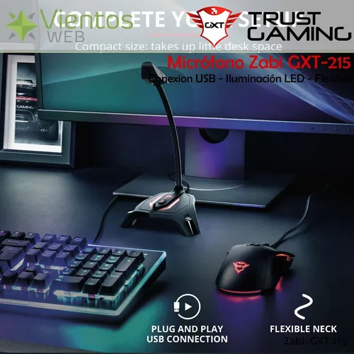 Microfono Gamer Trust Gxt 215 Zabi Usb Led Flex Pc Ps4 Ps5