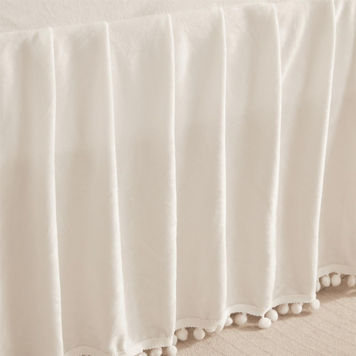 Faldón De Cama De Terciopelo Con Borlas Pom Pom, Falda De