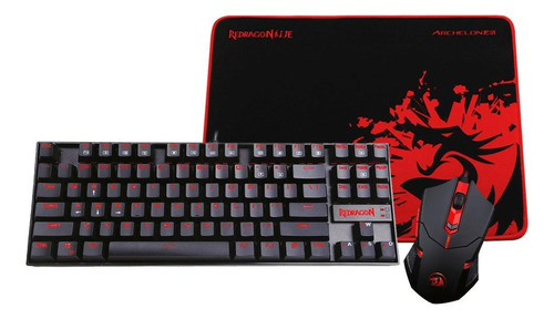 Kit de teclado y mouse gamer Redragon K552-BA Español Latinoamérica de color negro
