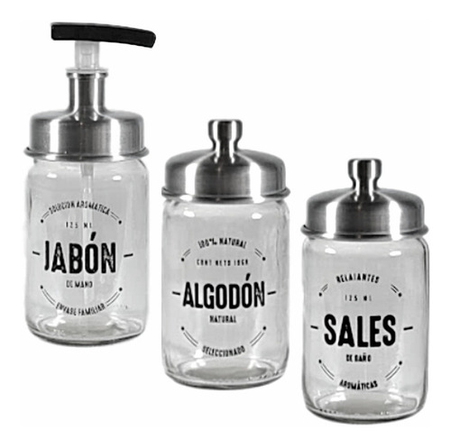 Set X3 Jabon Liquido Dispenser, Frasco De Algodón Y Sales