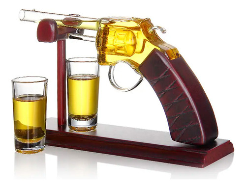 Decanter Whisky Tequila Formato Revolver Com 2 Copos Shot