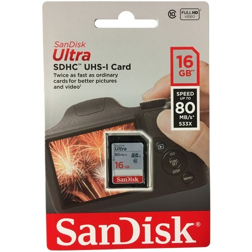 Memoria Sandisk 16gb Sdhc Ultra Uhs-i 80mb/s Clase 10