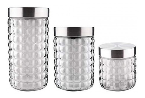 3 Potes De Vidro C Tampa Inox Bubble Porta Mantimentos Euro