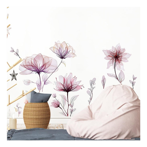 Sktffr Flores Flores Moradas Pegatinas De Pared Pvc Decoras