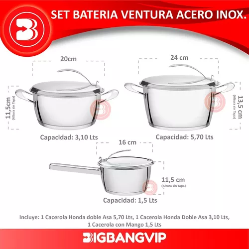 Bateria Cocina Induccion Tramontina Ventura Acero Ollas