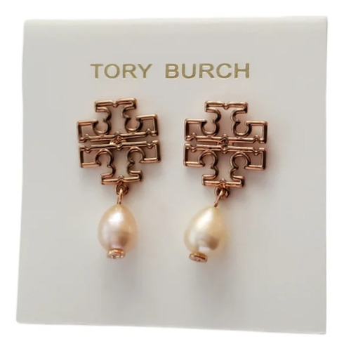 Aretes Tory Burch Logo Con Perla Rosa