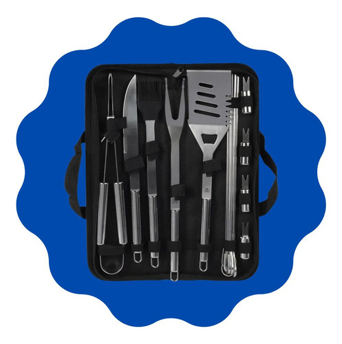 Jogo Para Churrasco 16 Peças Aço Inox Belfix Com Estojo