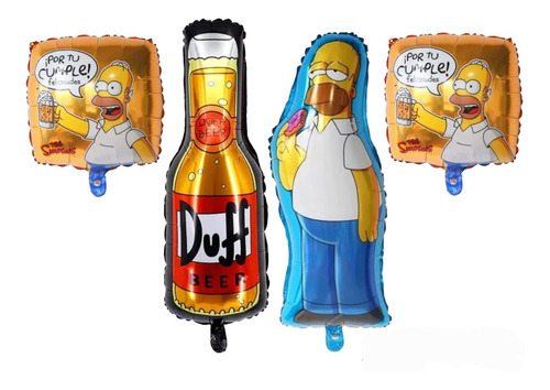 4 Globos Feliz Cumpleaños Homero Simpson Con Cerveza Duff 