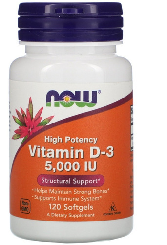 Vitamina D3 5,000 Ui 120 Softgels Now Foods Importada