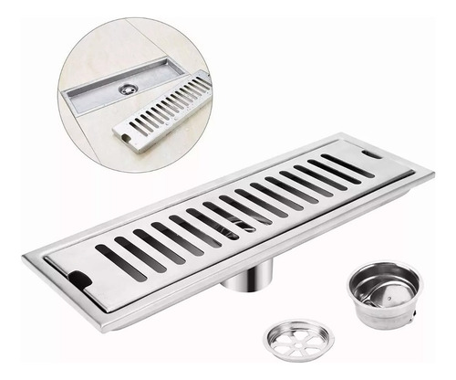 Desagüe Ducha Baño 60x10cm Rectangular Acero Inox