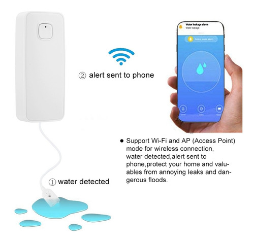 Sensor De Inundação De Água Sem Fio Wifi Inteligente Alarme